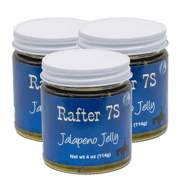 Jalapeno Jelly | 4 oz. | 3 Pack | Made with Fresh Jalapeños | Perfect Bite of Spice | Made in Paxton, NE | Rafter 7S